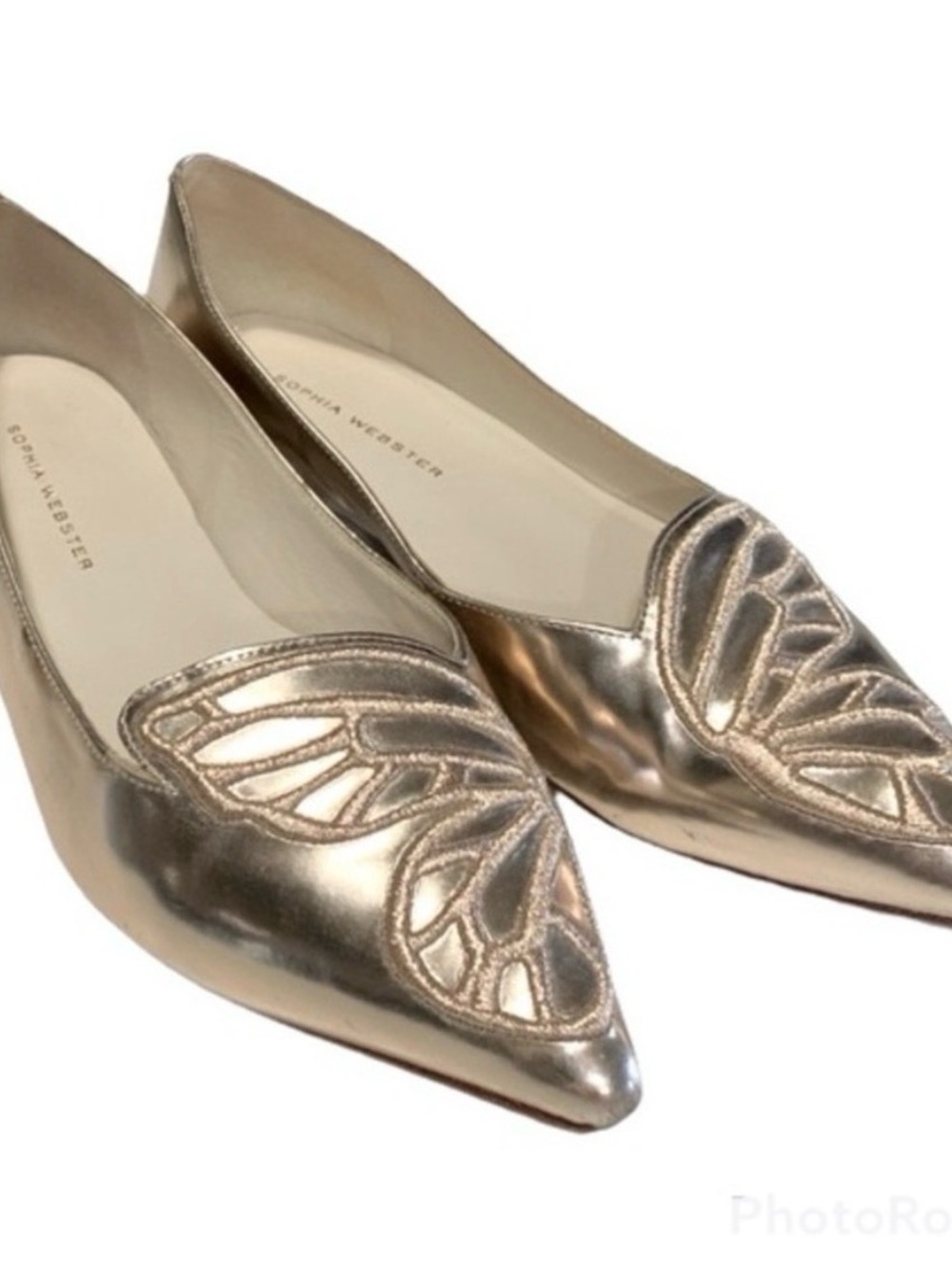 Sophia Webster Butterfly Flats Metallic Rose Gold Leather Ballet Event Flats 6.5